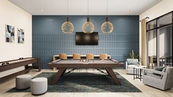 Resident e-lounge with coffee bar, game room & coworking stations